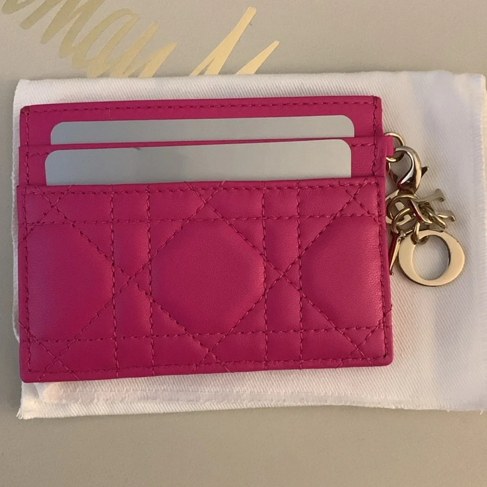 CHRISTIAN DIOR Lambskin Cannage Lady Dior Card Holder